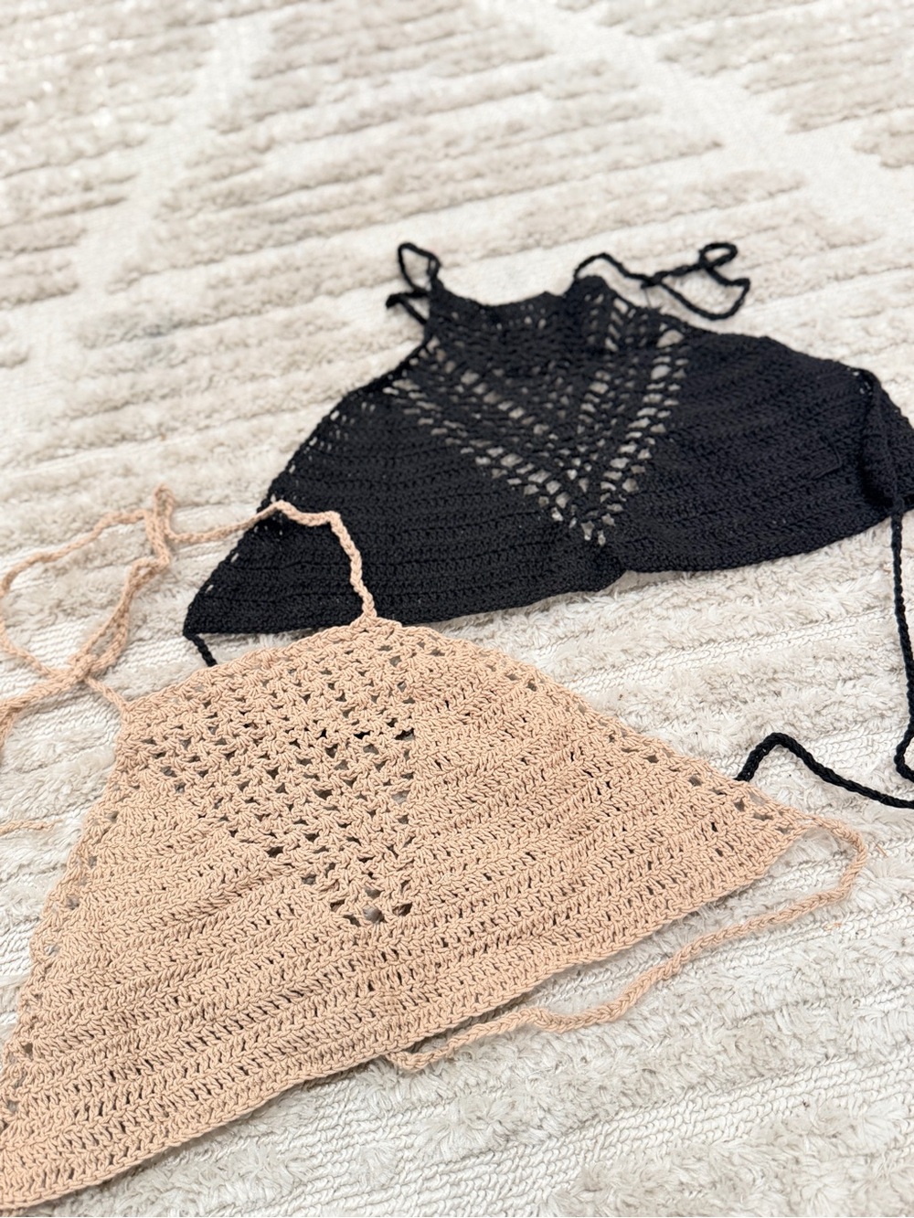 Handmade Crochet Triangle Bralettes - Black & Nude